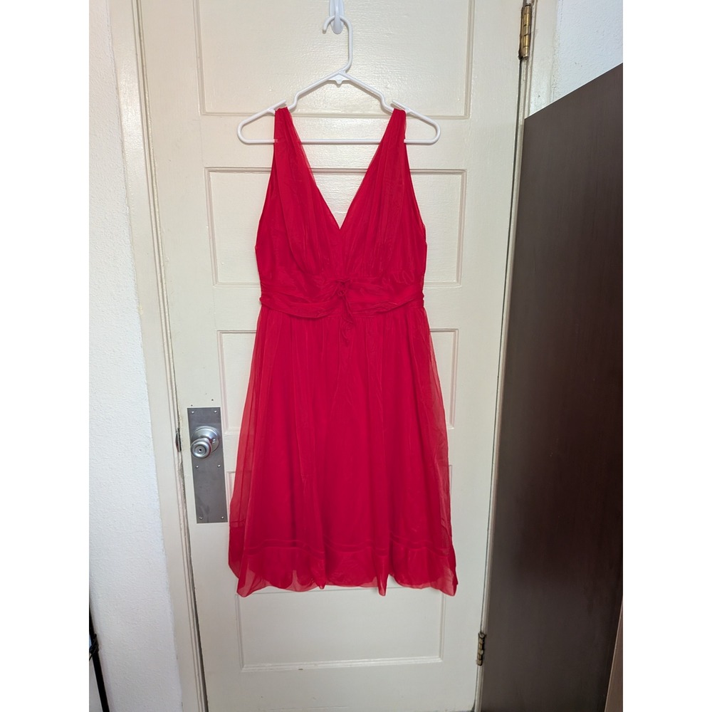 Vintage Shadowline Red Sheer Mesh V-Neck Nightgown Empire Tie Waist Size 40